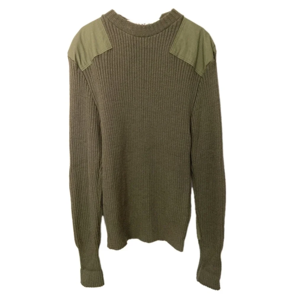 Vtg Military Sweater Mens L(44) Olive Wool Crew Military Army Commando Patches